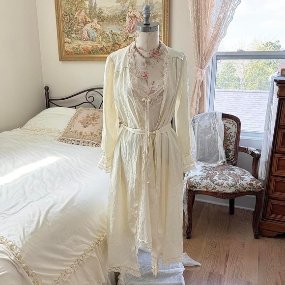 Other - Cream Lace-Trim Robe with Belt - Women Intimates & Sleepwear